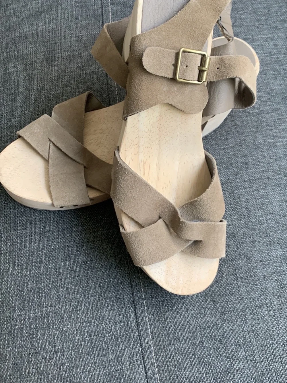 LOFT Olive Suede Cross-Strap Block Heel Sandals